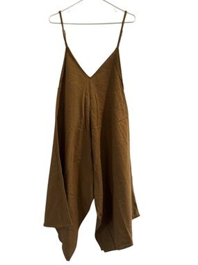 Rhea Brown Spaghetti Strap V-Neck Draped Jumpsuit OS
